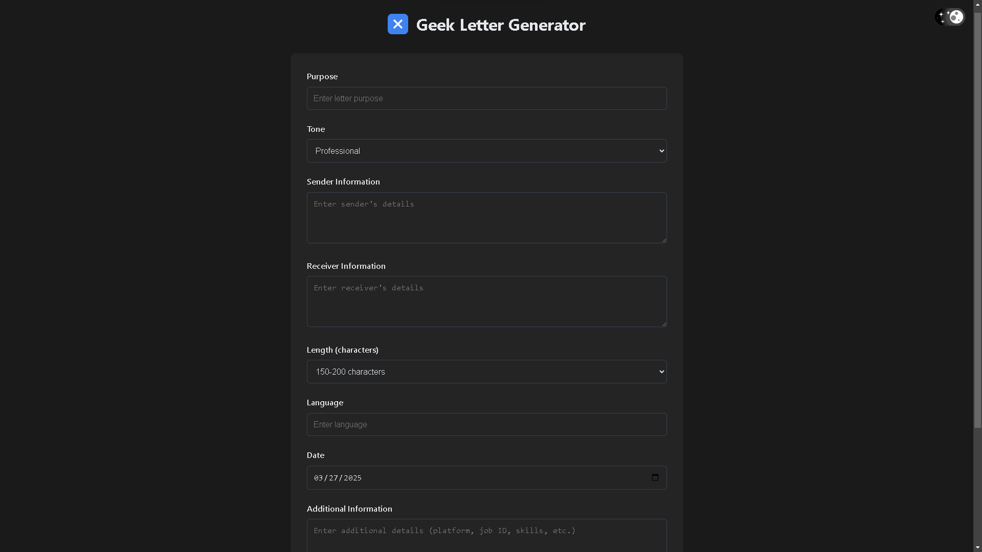 Geek Letter Writer Project Screenshot